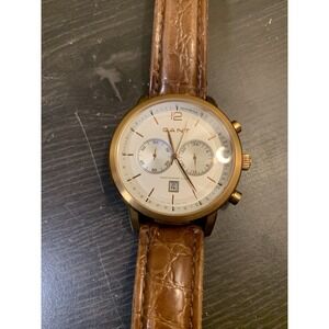Mens Ladies Unisex Brown Leather Gant Shelton White Chrono Date Watch W10944